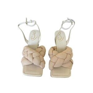NWOT Sam Edelman Courtney Heeled Sandals 7.5 White Cream Braid Leather Square